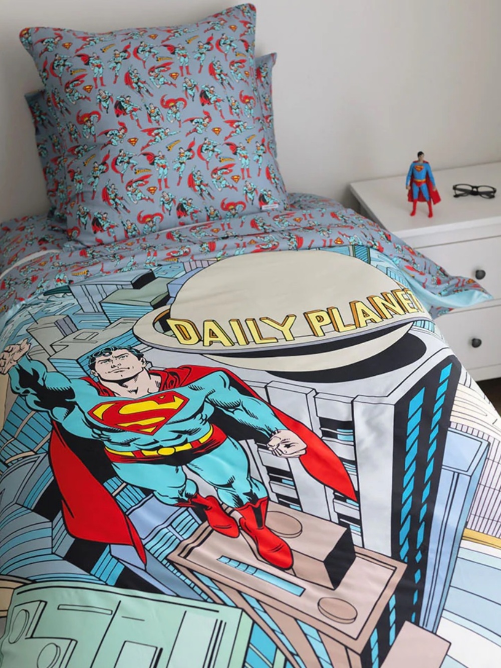 Posh Peanut Light Blue & Red Superhero Reversible Duvet Cover
